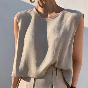 Commense Linen Cropped Side Tie Top – Khaki – Size Large – NWT